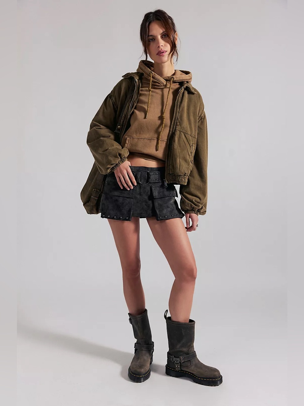 Free People We The Free Black Vegan Suede Micro Mini Cargo Skort Size 4 - Picture 6 of 15